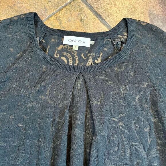 Calvin Klein Lace Short Puff Sleeve Top Small - Picture 7 of 9